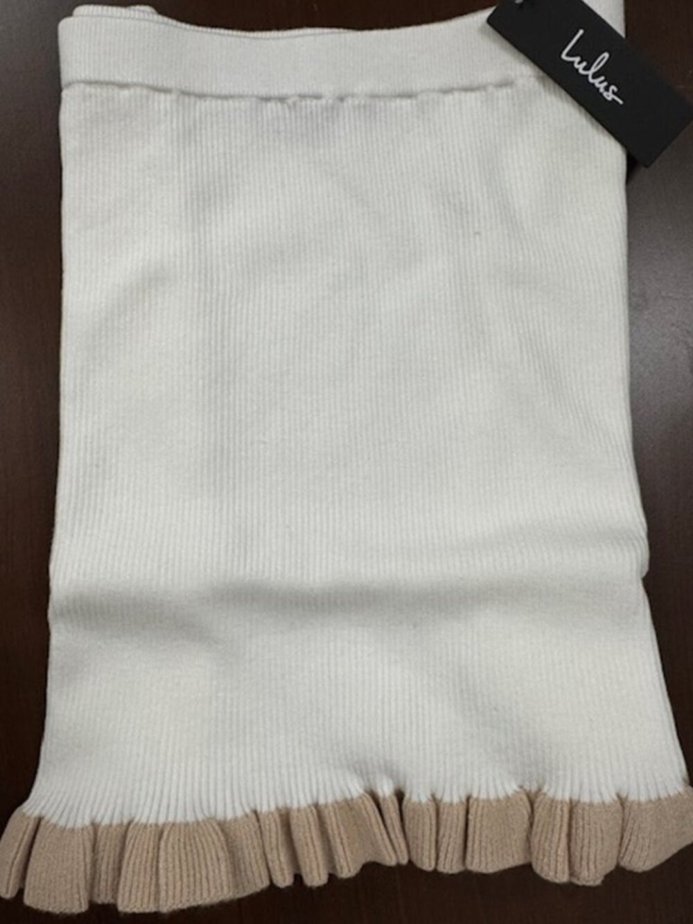 Lulus Preppy Tendencies Ivory Ribbed Knit Ruffled Mini Sweater Skirt NWT - Picture 5 of 8